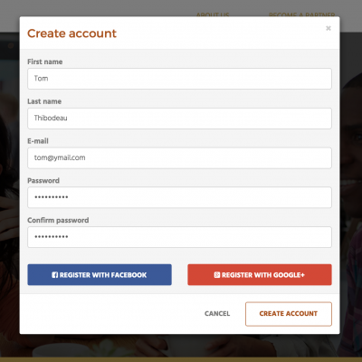 User registration, Facebook and Google + account integration